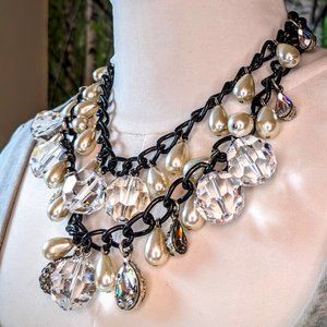 Vintage Rodrigo Otazu Shivers Pearls & Crystals Double Strand Chain Necklace